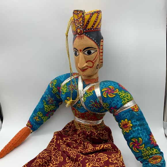 Large Vintage Traditional Rayasthani Kathputli Folk Art Indian Puppet Doll 43” - Picture 4 of 7